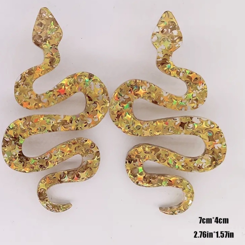 💛 Sequined Gold Acrylic Snake Earrings - Taylor Reputation Accessories Gift